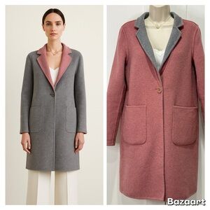 Ecru Wool Reversible Coat Small Gray Pink Collar Chic Minimalist Winter Classic